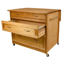 Load image into Gallery viewer, Kitchen Island Three Drawer Work Center with Drop Leaf and Sturdy Casters 15216 - Kitchen Furniture Company