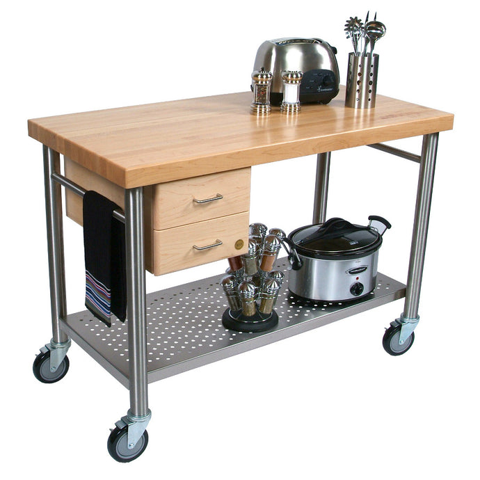 John Boos Cucina Magnifico – Maple Kitchen Cart with Drawers & Power Strip