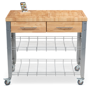 Professional Chris & Chris 38" Butcher Block Cart with Chop & Drop System - Kitchen Furniture Company