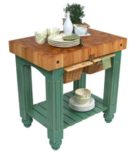 Load image into Gallery viewer, John Boos Gathering Block Maple – 4&quot; End-Grain Butcher Block Kitchen Island with Wicker Basket Drawer(s)