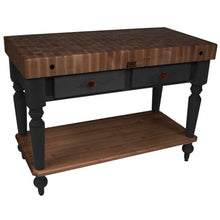 Load image into Gallery viewer, John Boos Rustica (Walnut) – 4&quot; End-Grain Walnut Table with Drawers &amp; Optional Shelf - Kitchen Furniture Company