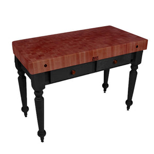 John Boos Rustica Cherry – 4" End-Grain Work Table with Drawers - Kitchen Furniture Company