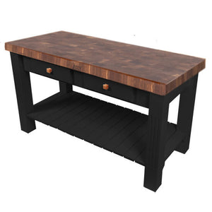 John Boos Grazzi Table – 2.25" End-Grain Maple Work Table with Drawers & Shelf - Kitchen Furniture Company