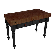 Load image into Gallery viewer, John Boos Rustica (Walnut) – 4&quot; End-Grain Walnut Table with Drawers &amp; Optional Shelf - Kitchen Furniture Company