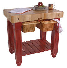 Load image into Gallery viewer, John Boos Gathering Block Maple – 4&quot; End-Grain Butcher Block Kitchen Island with Wicker Basket Drawer(s)