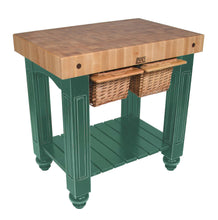 Load image into Gallery viewer, John Boos Gathering Block Maple – 4&quot; End-Grain Butcher Block Kitchen Island with Wicker Basket Drawer(s)