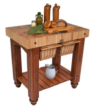 Load image into Gallery viewer, John Boos Gathering Block Maple – 4&quot; End-Grain Butcher Block Kitchen Island with Wicker Basket Drawer(s)