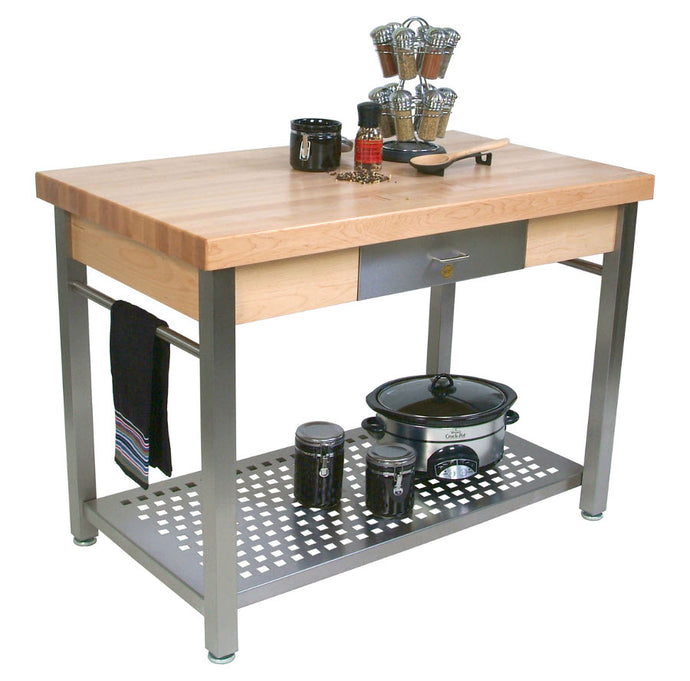 John Boos Cucina Grandé – Maple Varnique Kitchen Island w/ Drawer & Leaf