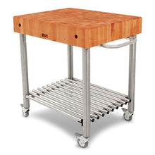 Load image into Gallery viewer, John Boos Cucina D’Amico – End-Grain Butcher Block Cart (Maple, Cherry, or Walnut) with Stainless Base &amp; Casters