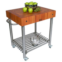 Load image into Gallery viewer, John Boos Cucina D’Amico – End-Grain Butcher Block Cart (Maple, Cherry, or Walnut) with Stainless Base &amp; Casters