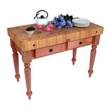 Load image into Gallery viewer, John Boos Rustica Maple – 4&quot; End-Grain Work Table with Drawers &amp; Optional Shelf - Kitchen Furniture Company