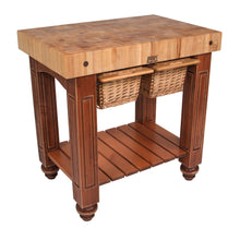 Load image into Gallery viewer, John Boos Gathering Block Maple – 4&quot; End-Grain Butcher Block Kitchen Island with Wicker Basket Drawer(s)