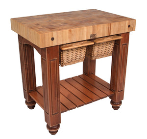 John Boos Gathering Block Maple – 4" End-Grain Butcher Block Kitchen Island with Wicker Basket Drawer(s)