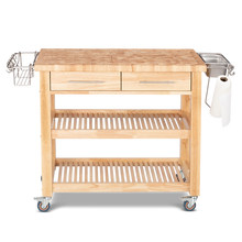 Load image into Gallery viewer, Professional Chef&#39;s Workstation All Natural Wood Rolling Cart Butcher Top JET7748 - Kitchen Furniture Company