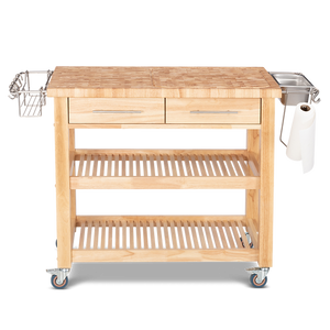 Professional Chef's Workstation All Natural Wood Rolling Cart Butcher Top JET7748 - Kitchen Furniture Company