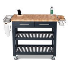 Load image into Gallery viewer, Professional Chef&#39;s Workstation All Natural Wood Rolling Cart Butcher Top JET7748 - Kitchen Furniture Company