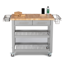 Load image into Gallery viewer, Professional Chef&#39;s Workstation All Natural Wood Rolling Cart Butcher Top JET7748 - Kitchen Furniture Company