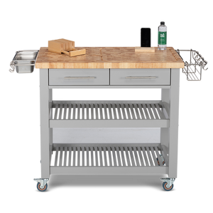 Professional Chef's Workstation All Natural Wood Rolling Cart Butcher Top JET7748 - Kitchen Furniture Company
