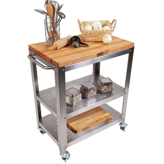 John Boos Cucina CulinArte – Stainless Cart with Maple, Cherry, or Walnut Top