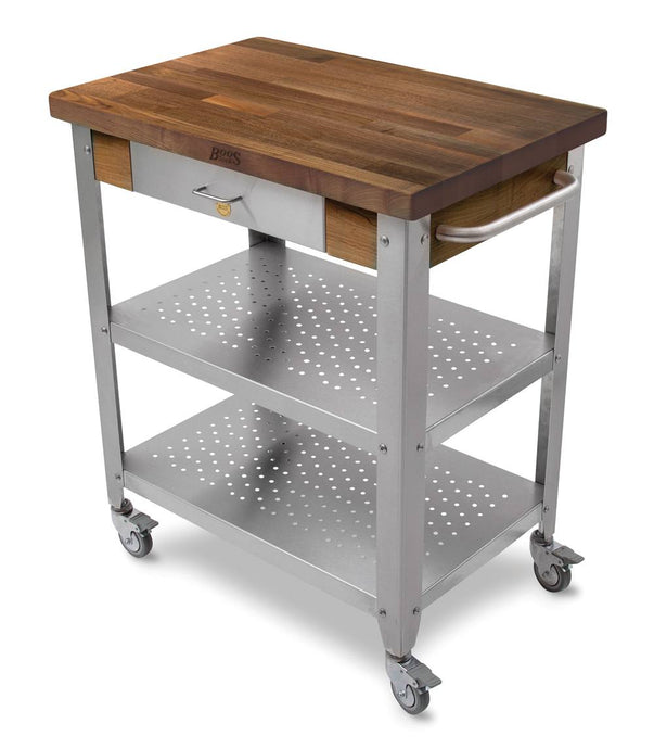 John Boos Cucina Elegante Walnut Kitchen Cart – Varnique Finish & Optional Drawer