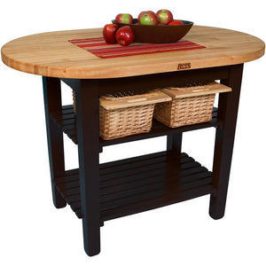 John Boos Elliptical C‑Table – 1.5" Edge‑Grain Maple with Optional Shelves - Kitchen Furniture Company
