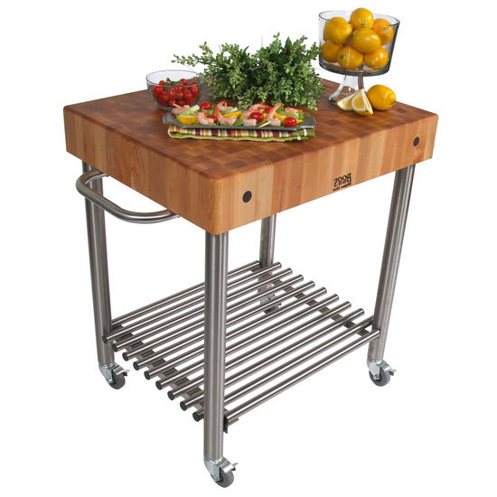 John Boos Cucina D’Amico – End-Grain Butcher Block Cart (Maple, Cherry, or Walnut) with Stainless Base & Casters