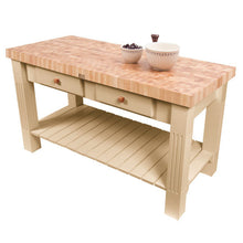 Load image into Gallery viewer, John Boos Grazzi Table – 2.25&quot; End-Grain Maple Work Table with Drawers &amp; Shelf - Kitchen Furniture Company