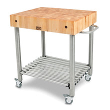 Load image into Gallery viewer, John Boos Cucina D’Amico – End-Grain Butcher Block Cart (Maple, Cherry, or Walnut) with Stainless Base &amp; Casters