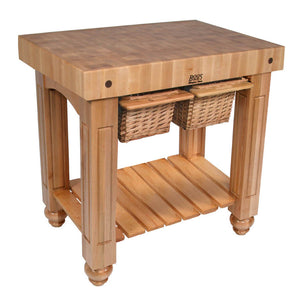 John Boos Gathering Block Maple – 4" End-Grain Butcher Block Kitchen Island with Wicker Basket Drawer(s)