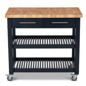Professional Chef's Workstation All Natural Wood Rolling Cart Butcher Top JET7748 - Kitchen Furniture Company