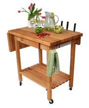 Load image into Gallery viewer, John Boos Deluxe Culi Cart – Maple Edge-Grain Butcher Block Kitchen Island on Casters with Drop Leaf