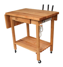 Load image into Gallery viewer, John Boos Deluxe Culi Cart – Maple Edge-Grain Butcher Block Kitchen Island on Casters with Drop Leaf