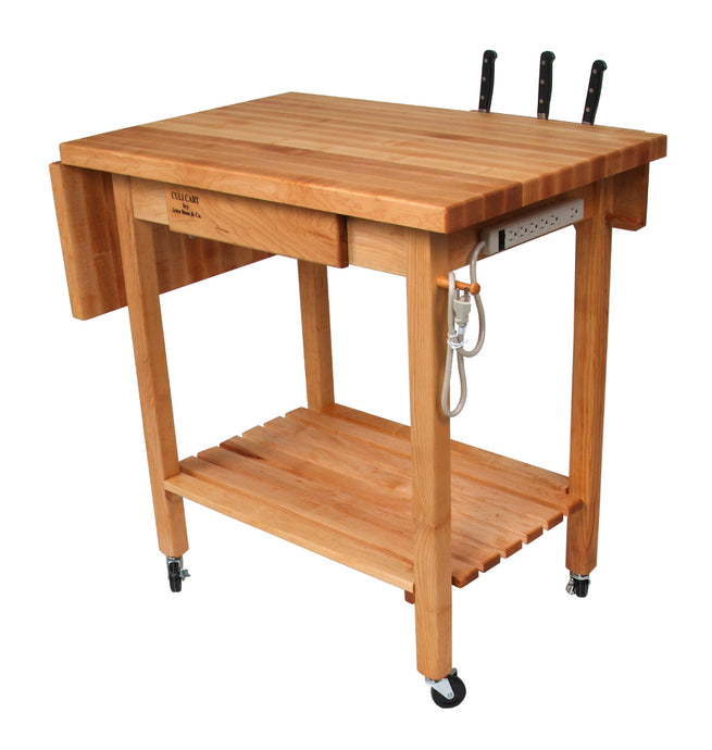 John Boos Deluxe Culi Cart – Maple Edge-Grain Butcher Block Kitchen Island on Casters with Drop Leaf