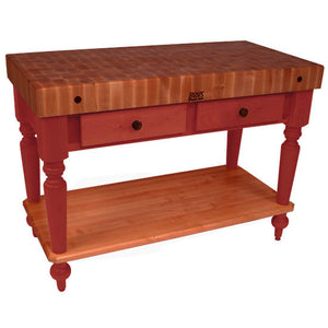 John Boos Rustica Cherry – 4" End-Grain Work Table with Drawers - Kitchen Furniture Company