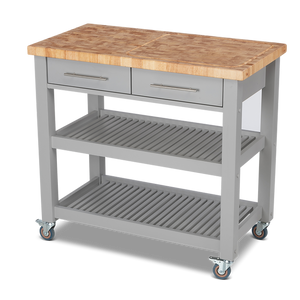 Professional Chef's Workstation All Natural Wood Rolling Cart Butcher Top JET7748 - Kitchen Furniture Company