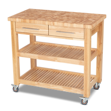 Load image into Gallery viewer, Professional Chef&#39;s Workstation All Natural Wood Rolling Cart Butcher Top JET7748 - Kitchen Furniture Company