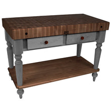 Load image into Gallery viewer, John Boos Rustica (Walnut) – 4&quot; End-Grain Walnut Table with Drawers &amp; Optional Shelf - Kitchen Furniture Company