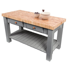 Load image into Gallery viewer, John Boos Grazzi Table – 2.25&quot; End-Grain Maple Work Table with Drawers &amp; Shelf - Kitchen Furniture Company