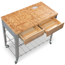 Load image into Gallery viewer, Professional Chris &amp; Chris 38&quot; Butcher Block Cart with Chop &amp; Drop System - Kitchen Furniture Company