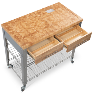Professional Chris & Chris 38" Butcher Block Cart with Chop & Drop System - Kitchen Furniture Company