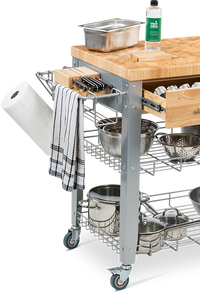 Professional Chris & Chris 38" Butcher Block Cart with Chop & Drop System - Kitchen Furniture Company