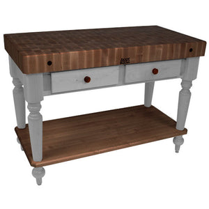 John Boos Rustica (Walnut) – 4" End-Grain Walnut Table with Drawers & Optional Shelf - Kitchen Furniture Company