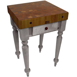 John Boos Rustica (Walnut) – 4" End-Grain Walnut Table with Drawers & Optional Shelf - Kitchen Furniture Company
