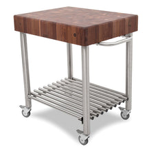 Load image into Gallery viewer, John Boos Cucina D’Amico – End-Grain Butcher Block Cart (Maple, Cherry, or Walnut) with Stainless Base &amp; Casters