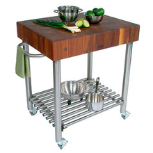 Load image into Gallery viewer, John Boos Cucina D’Amico – End-Grain Butcher Block Cart (Maple, Cherry, or Walnut) with Stainless Base &amp; Casters