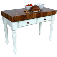 Load image into Gallery viewer, John Boos Rustica (Walnut) – 4&quot; End-Grain Walnut Table with Drawers &amp; Optional Shelf - Kitchen Furniture Company