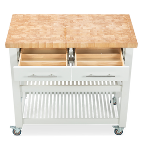 Professional Chef's Workstation All Natural Wood Rolling Cart Butcher Top JET7748 - Kitchen Furniture Company