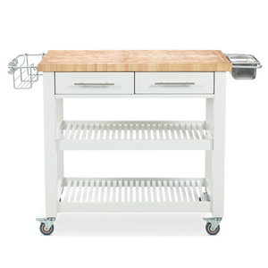 Professional Chef's Workstation All Natural Wood Rolling Cart Butcher Top JET7748 - Kitchen Furniture Company