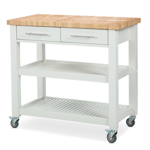 Professional Chef's Workstation All Natural Wood Rolling Cart Butcher Top JET7748 - Kitchen Furniture Company