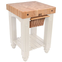 Load image into Gallery viewer, John Boos Gathering Block Maple – 4&quot; End-Grain Butcher Block Kitchen Island with Wicker Basket Drawer(s)